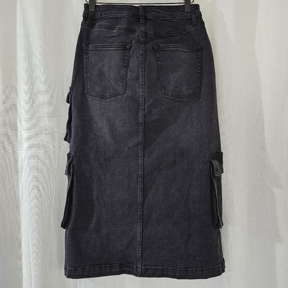 wild fable Cargo Denim Midi Skirt with Slit in Black Women’s Size XS & S - Picture 3 of 8